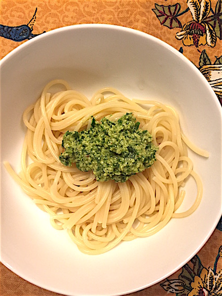 Basil Walnut Pesto served with spaghetti