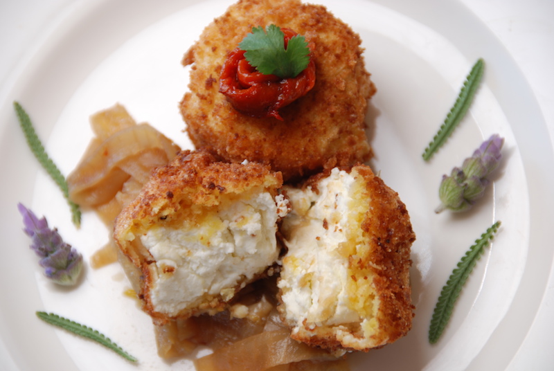 Fried Panko Crusted Goat Cheese with Onion Confit